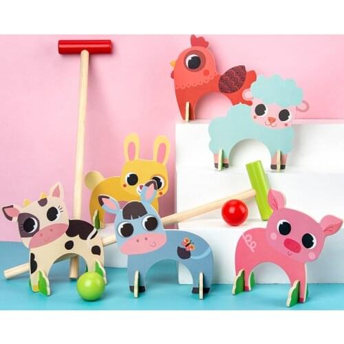 Early Education Kids Wooden Toys Fun Golf Animal Shape Croquet Toy Interest Development Parent-child Interaction Coordination