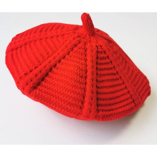 2-8years French Style Girls Knitted Beret Cap Kids Plain Boina De Crochet Autumn Winter Orange Yellow Beige Green Red Black Grey