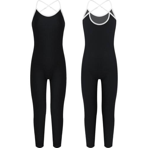 Girls Gymnastics Leotard Adjustable Shoulder Straps White Stripe Print Slim Fit Leotard Dance Workout Bodysuit Children Jumpsuit