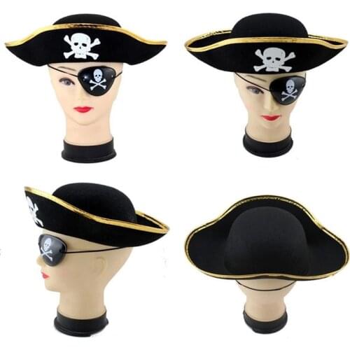 Pirate Cap Skull Print Pirate Captain Costume Cap Halloween Masquerade Party Cosplay Hat Prop
