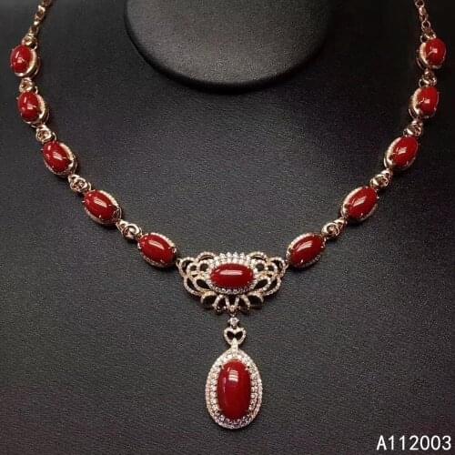 KJJEAXCMY Fine Jewelry 925 Sterling Silver inlaid Natural gemstone red coral Female Pendant Necklace fashion Support test