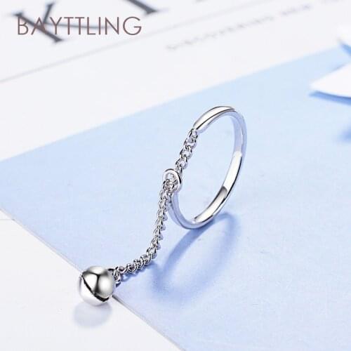 BAYTTLING 925 Sterling Silver Simple Bell Chain Open Ring For Woman Fashion Wedding Jewelry Couple Gift