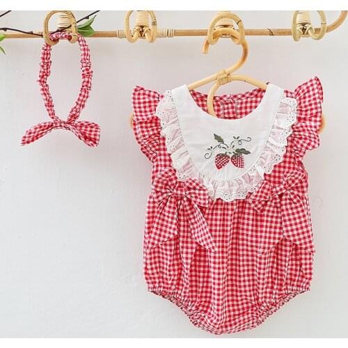 Infant Baby Girls Jumpsuit Summer Baby Girl Bodysuits Embroidery Lattice Flying Sleeve Cotton Baby Girls Clothes
