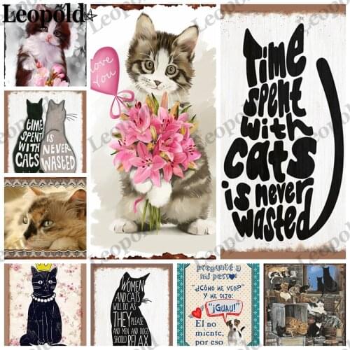 Metal Plate Pet Cat Poster Playing Cat Letter Old-Fashioned Tin Plate Wall Sticker Animal Garden Bar Home Decoration