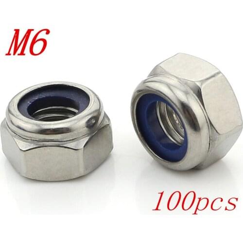Metric M6 304 Stainless Steel Hex Head Nylon Insert Lock Jam Stop Nuts 100pcs/Lot Free Shipping