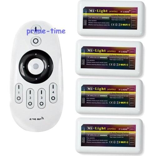 Mi.light 2.4G RF Wireless 4-Zone Remote+ 4pcs FUT036 10A Brightness Adjustable Dimmer Controller For Single Color LED Strip