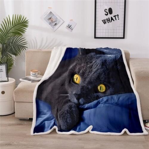 Cute Animal Black Cat 3D Print Throw Blankets Fleece Blanket For Bed Home Textile Luxury Winter Decor Gift Warm Fashion Spring