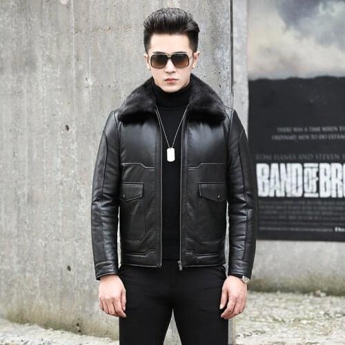 Leather Jacket Men Autumn Winter Genuine Cow Leather Mens Duck Down Coat Real Leather Slim Jackets Jaqueta De Couro NR36 YY513