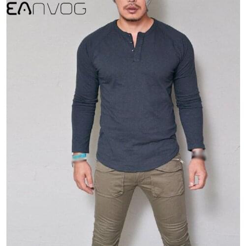 Men T Shirt Casual Solid Color O Neck Long Sleeve Buttons Plus Size Slim Blouse T-shirt