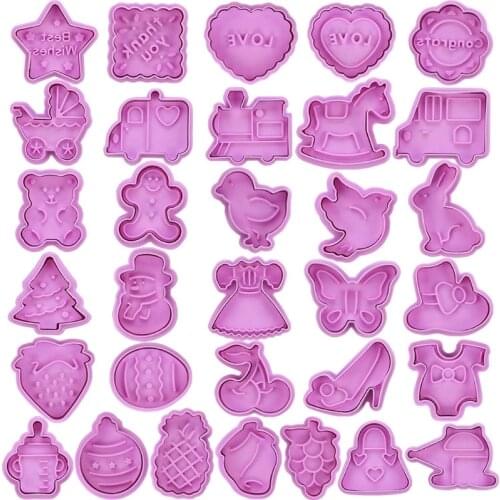 32 Pieces Cookie Cutter Set for Children Biscuit Cutter Set with Ejector Perfect for Easter Cookies Fruits Cookie Shaped