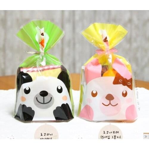 Wholesale !100pcs Cute Panda Rabbit Cello Cookie Bag,Clear Cellophane Flat Open Bag,Plastic Bakery Gift Candy Bag