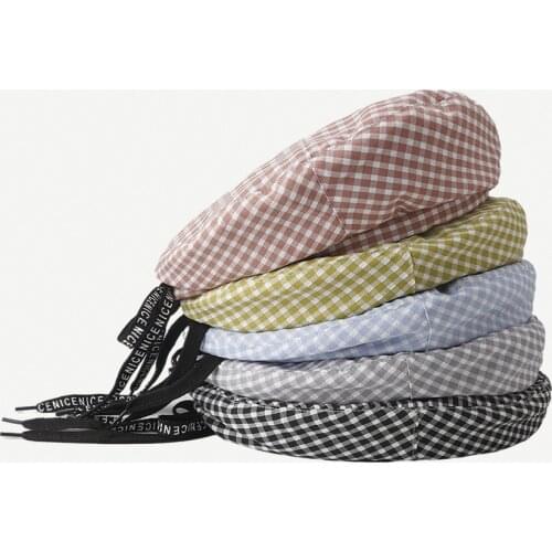 Autumn Winter Plaid Ribbon Bow Bonnets For Women Designer Japanese Beret Knit Femal Flat Caps,France Hats Ladies Artist Cap