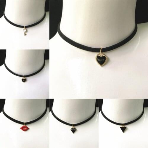 Punk Choker Necklace Vintage Triangle Star Key Love Necklace & Pendant For Women Girls Tattoo Clavicle Chain Jewelry Gifts
