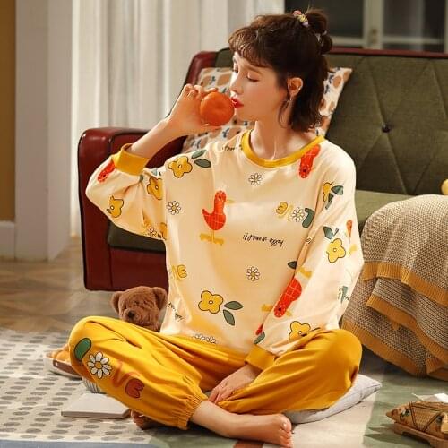 Pijamas Set ForWomen 2021 New Spring Autumn Cotton Women Pajamas Sets Long Pant Sleepwear Suits Girl Casual Outerwear Clothes