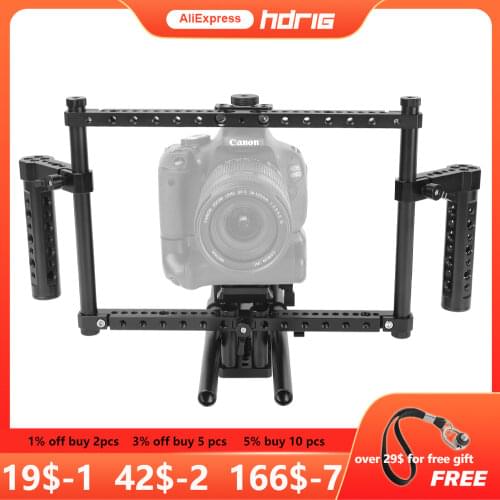 HDRiG Hand Held Height Adjustable Camera Cage Kit For DSLR Camera With Battery Grip For Canon Nikon Sony Panasonnic Cameras