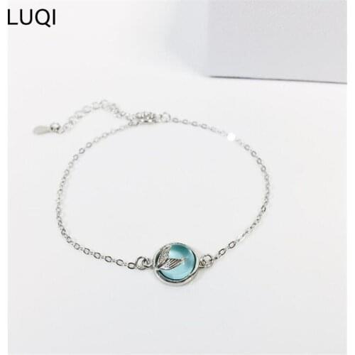 S925 silver fashion mermaid foam blue crystal temperament fishtail bracelet B164
