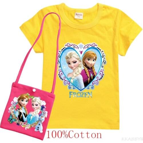 Middle school children wear fine cotton short-sleeved T-shirt + satchel children clothing Anna Essa Frozen