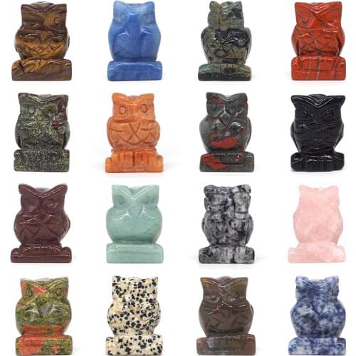 Owl Figurine Natural Gemstone Crystals Healing Reiki Quartz Stone Carving Crafts Room Decoration Animal Statue Decor Gifts 1.5"