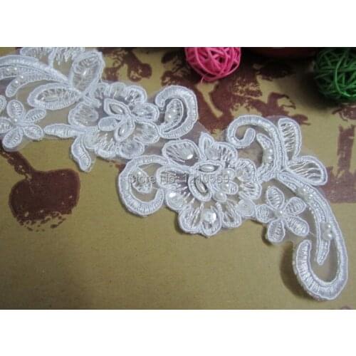 Bridal Beaded Eembroidery Lace Applique In Pair for Wedding Gown Wedding Veil Decoration