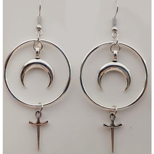 OCCULT MOON & DAGGER EARRINGS Magick Crescent Pagan Gothic Dangly Earrings