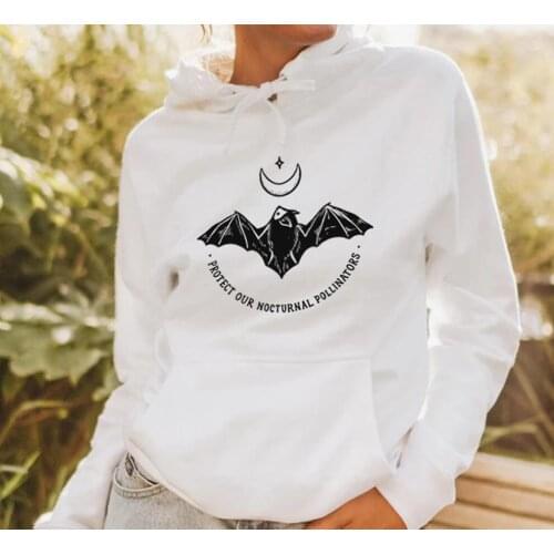PROTECT OUR NOCTURNAL POLLINATORS hoody sweatshirts art moon and bat hoodie be kind to animals Jumper women casual winter Tops