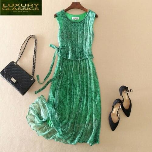 Women Vintage Summer Dress 100% Real Silk Vestidos 2021 Korean Sleeveless Boho Beach Party Dress Long Floral Dresses 8005