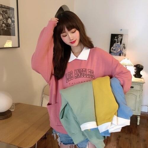 USA Vintage Los Angeles Letter Print Hoodies New Arrival Womens Aesthetic Turn-down Collar Long Sleeve Casual Tops Sweatshirt