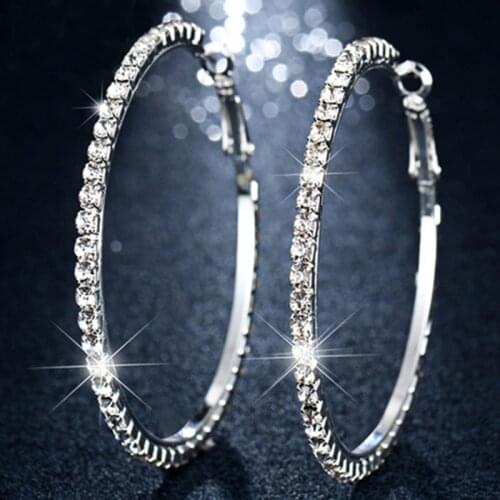 2021 Trendy Gold Silver Color Hoop Earrings Big Circle Crystal Hoop Earrings for Women Simple Style Fashion Party Jewelry