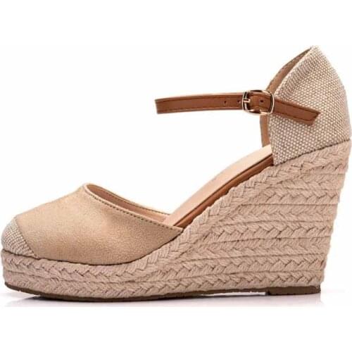 Women Shoes Suede Wedges High Ankle Sandals Round Toe Casual Shoes High Slope Round Head Sandals Dress Shoes