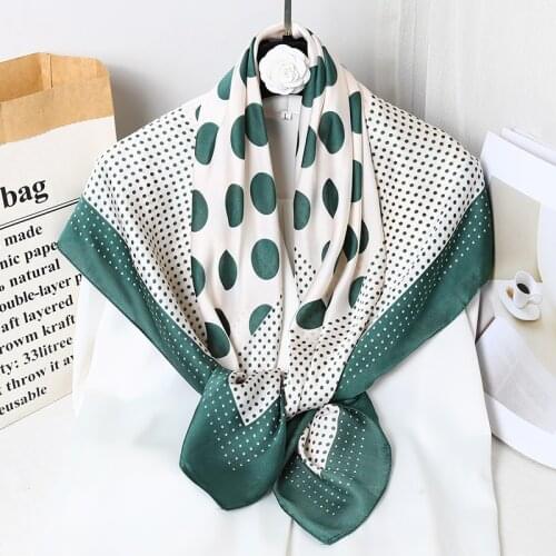 Women Spring Autumn Elegent Soft Polka Dot Printed Decoration 90cm Big Size Hijab Shawl Square Silk Bandana Kerchief Scarf