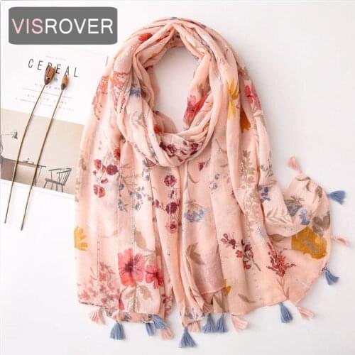 VISROVER 2021 pink flower sequin viscose summer scarf woman Fashion blue butterfly Wraps grey Shawls Hijab gift wholesales