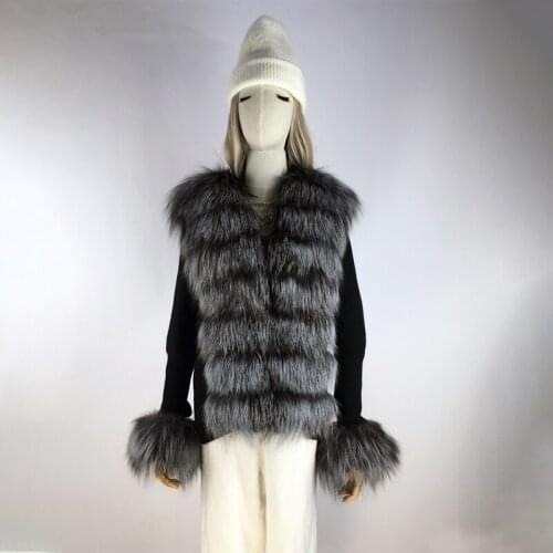 Real Fox Fur Cardigan Long Sleeve Knitted Sweater Women Winter Fashion High Elasticity Button Cardigan Jacket High Quality 2021