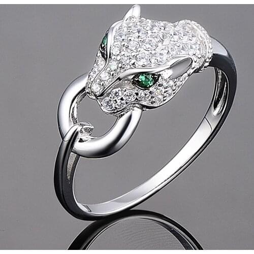 Huitan Leopard Head Inlaid Women Rings Hip Hop Animal Group Party Punk Finger Ring Jewelry Personality Fashion Gift New Style