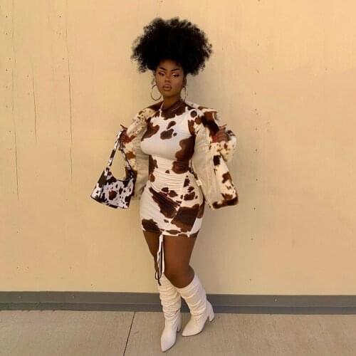 Summer Aesthetic Printed Stacked Bodycon Dress Women Chic Drawstring Club Mini Dress 2021 Stretch Activity All-Match Streetwear