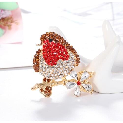 1pcs Animal Bird Brooch Badge Pins Rhinestone Enamel Broach Red Robin For Women Xmas Party Gift Christmas Animal Bird Brooch