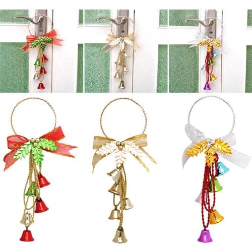 1pc Christmas Door Knob Hanger Ribbon Bow Bell Decor Hanger Door Knob Ornament Christmas Tree Accessories Party Supplies