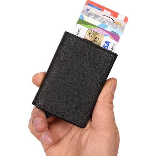 2021 Top Grade Genuine Leather Credit Card Wallet with Magnet Closure RFID Blocking Metal Card Holders
