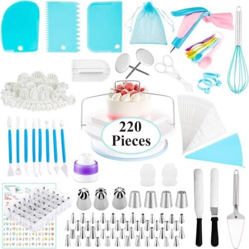 220PCS DIY Cake Tools Set Icing Piping Cream Reusable Kit Decorating Nozzle Set Cake Tools Cake Decoration Kitchen Baking Tools