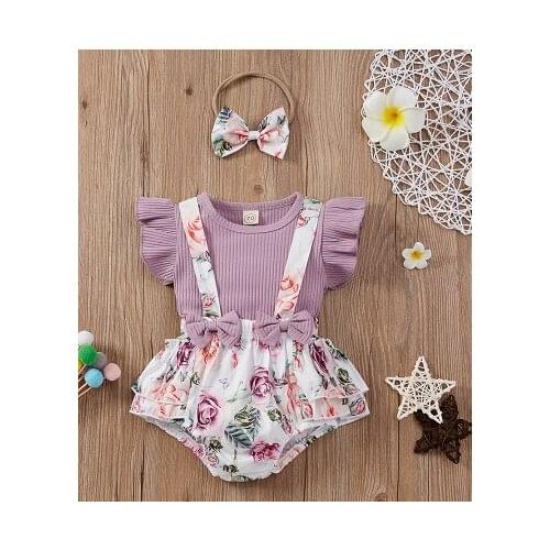 New 5 Colors Baby Clothing Outfits 3Pcs Infant Baby Girls Romper Tops + Shorts+Headband Set Summer Baby Clothes 0-148 Months