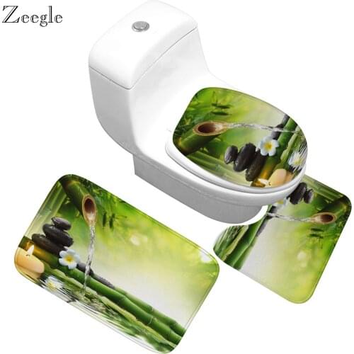 3pcs Toilet Carpet Bath Mats Carpet Set Non-Slip Flannel Bath Mat Bathroom Floor Carpet Home Decor Toilet Seat Cover Rug