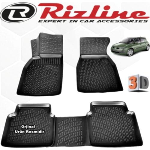 3D Car Floor Mat Black 4 cm Raised Borders For Renault Megane 2 Hb 2004 - 2010 Perfect Fit Odorless Allergy Free Easy to Clean