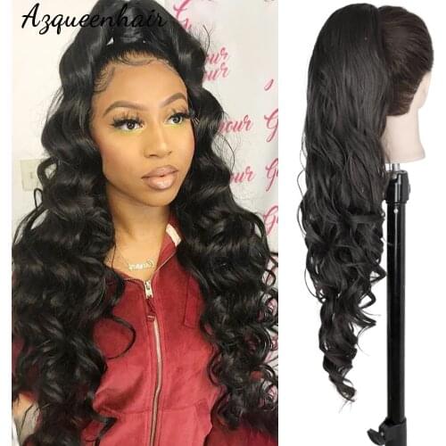 AZQUEEN Black 26-Inch Synthetic Loose wave Hair With Drawstring Ponytail Fake Hair Extensions Pony Fiber Heat-Resistant
