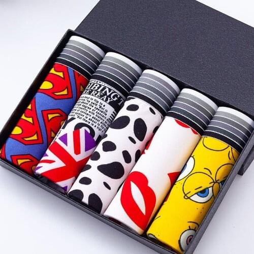 5pcs/lot Ice Silk boxershorts men cartoon mens underware comfortable mens underpants with pattern cuecas boxer male panties