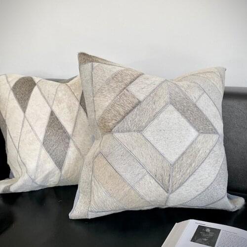 Genuine cowhide skin fur sofa pillow without core in gray color single side fur bed pillow for furniture upholstery