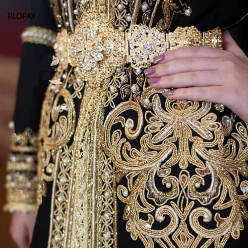 Antique Gold Wedding Dress Belts Full Rhinestone Long Chain Bridal Belts with Crystals Arabic Luxury Wedding Dress Accessories