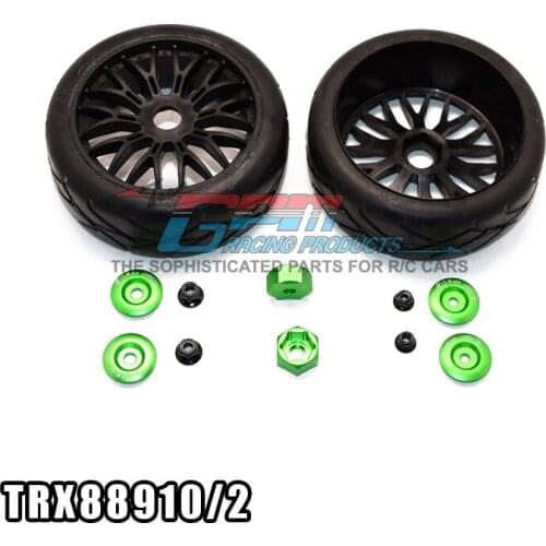 GPM RUBBER RADIAL TIRES WITH PLASTIC WHEELS WITH 12MM TO 17MM CONVERTER & 4MM & 5MM WHEEL LOCK For RUSTLERVXL 37076-3 RCUpgrade