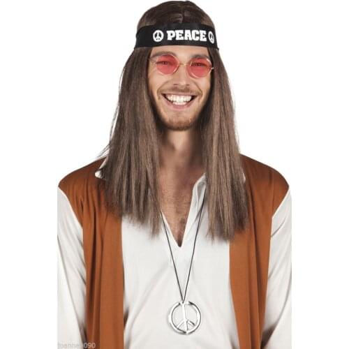 3 pcs set Cool Hippy 60s 70s Peace Headband Glasses Peace Necklace Men Fancy Dress Hippy Boys Sunglasses Fancy Decor