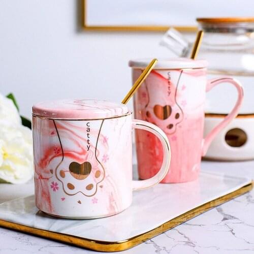 Creative Cat Claw Cup Cute Ceramic Water Cup with Lid Spoon Couple Mug Female Male Student Household Coffee Cup