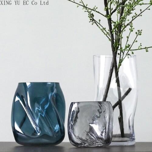 Round Colorful Geometric Transparent Glass Vase Modern Simple Irregular Vase Furnishings Creative Home Decoration Accessories
