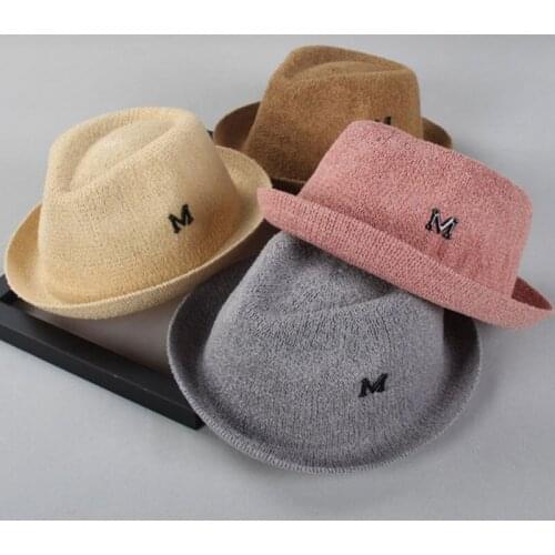 Summer Spring Children Hat Letter M Straw Cap For Boys Panama Hat Children Sun Cap Roll Up Baby Hats Caps Jazz Hat